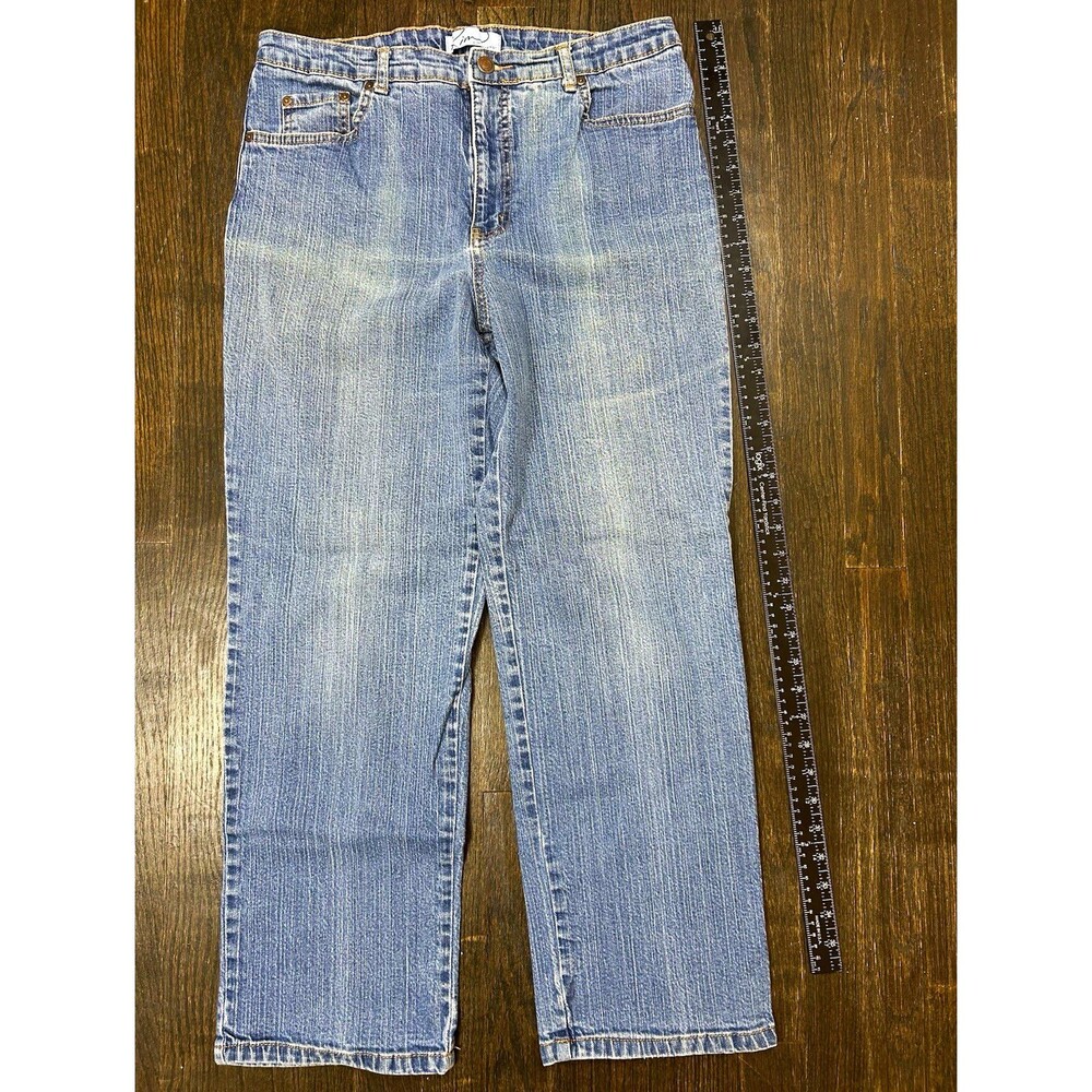 Kim Roger’s Mom Jeans Light Wash Blue Denim High Rise Stretch Straight 12P 32x28